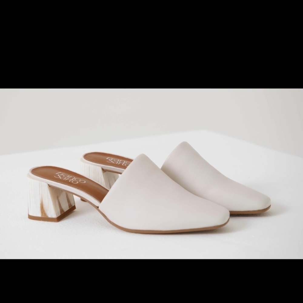 Franco Sarto Cream Mules with Block Heel